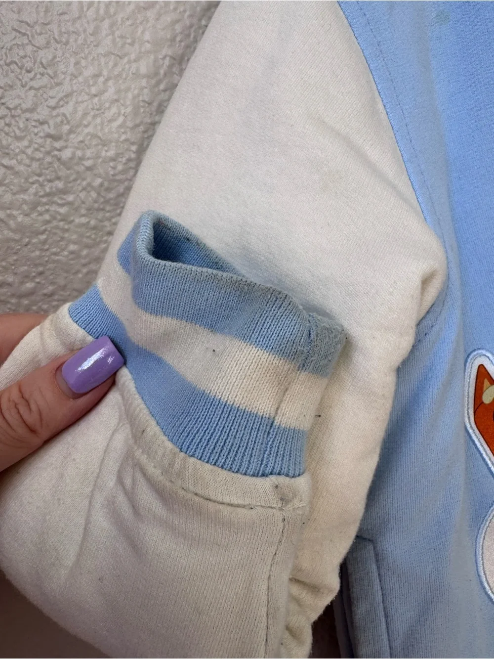 Bluey Toddler Varsity Jacket 4T Quilted Snap Front Blue & White Cartoon Coat